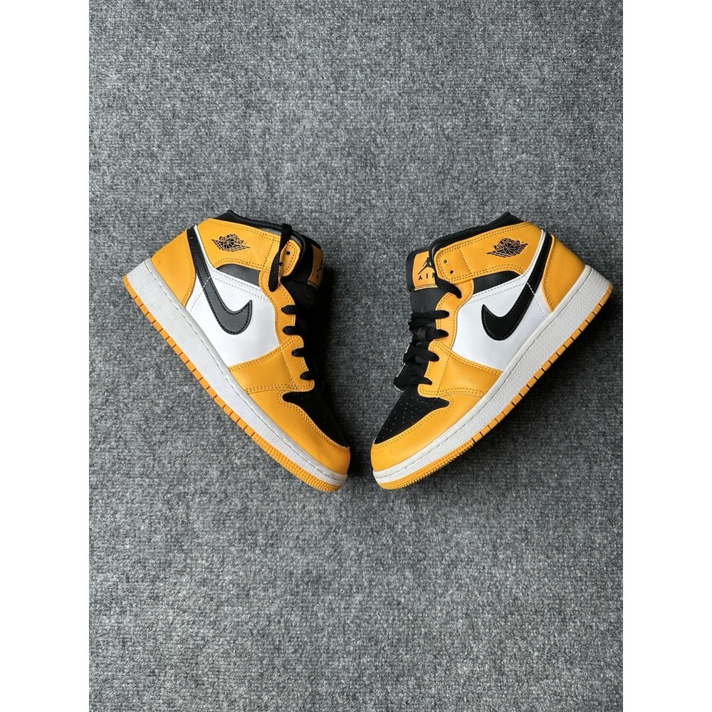 Boys Sneakers Nike Air Jordan 1 Mid Yellow Black White, Size‎ US 7Y